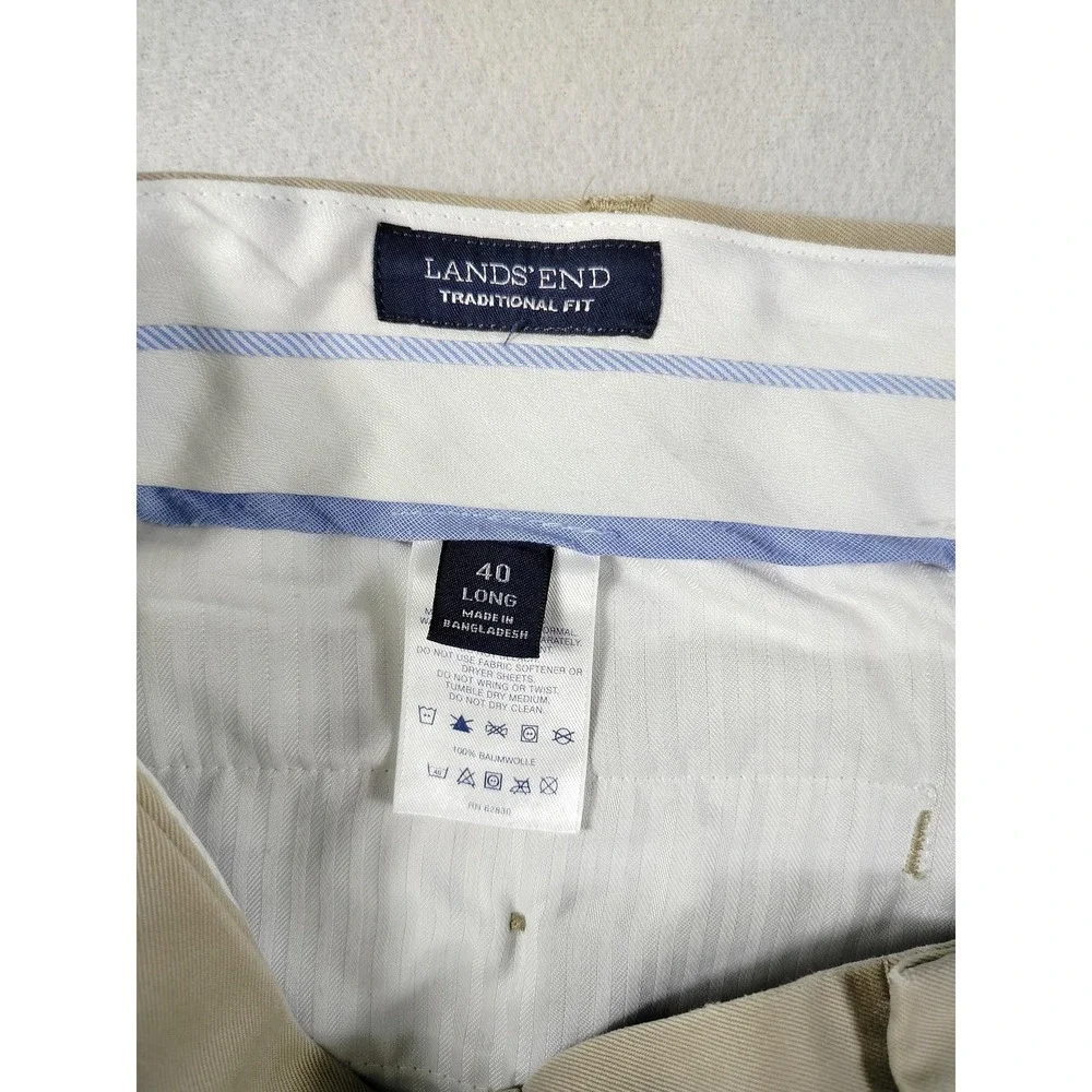 Lands' End Pants Mens 40 Beige Traditional Fit Chino Cotton Office Business‎